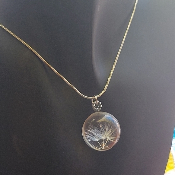 New Dandelion Seed In Glass Wire Wrapped Necklace 18 inch With Chain Extension - Picture 4 of 10